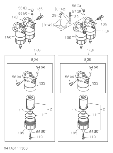 ZX870-5B 041: FUEL FILTER AND BRACKET Hitachi HOP online ZX870-5B 041: FUEL FILTER AND BRACKET Hitachi HOP online