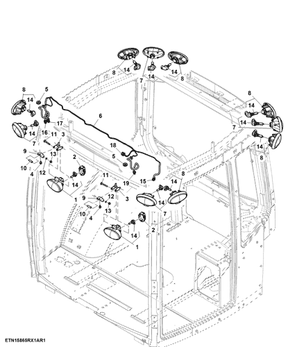 Headlight, W/ Adjustable Floodlamp, For North America John Deere Parts scheme diagram