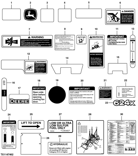 624K - LOADER, FOUR-WHEEL DRIVE Labels and Decals, English 624K - LOADER, FOUR-WHEEL DRIVE Labels and Decals, English