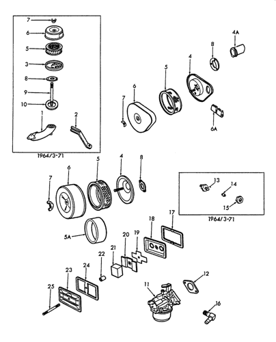 K241A-46627) - 10HP KOHLER ENGINE (9/70-3/71) (012) - AIR CLEANER BREATHER  u0026 CARBURETOR PARTS