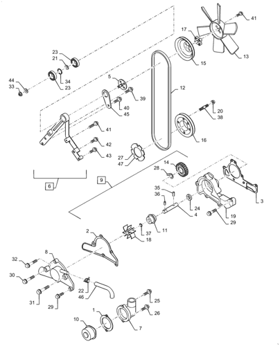 716506006) - 48 DIRT/SNOW BLADE - GT (10/97-12/03) (038) - WATER PUMP,  FAN, & PULLEY - GT20 New Holland Agriculture