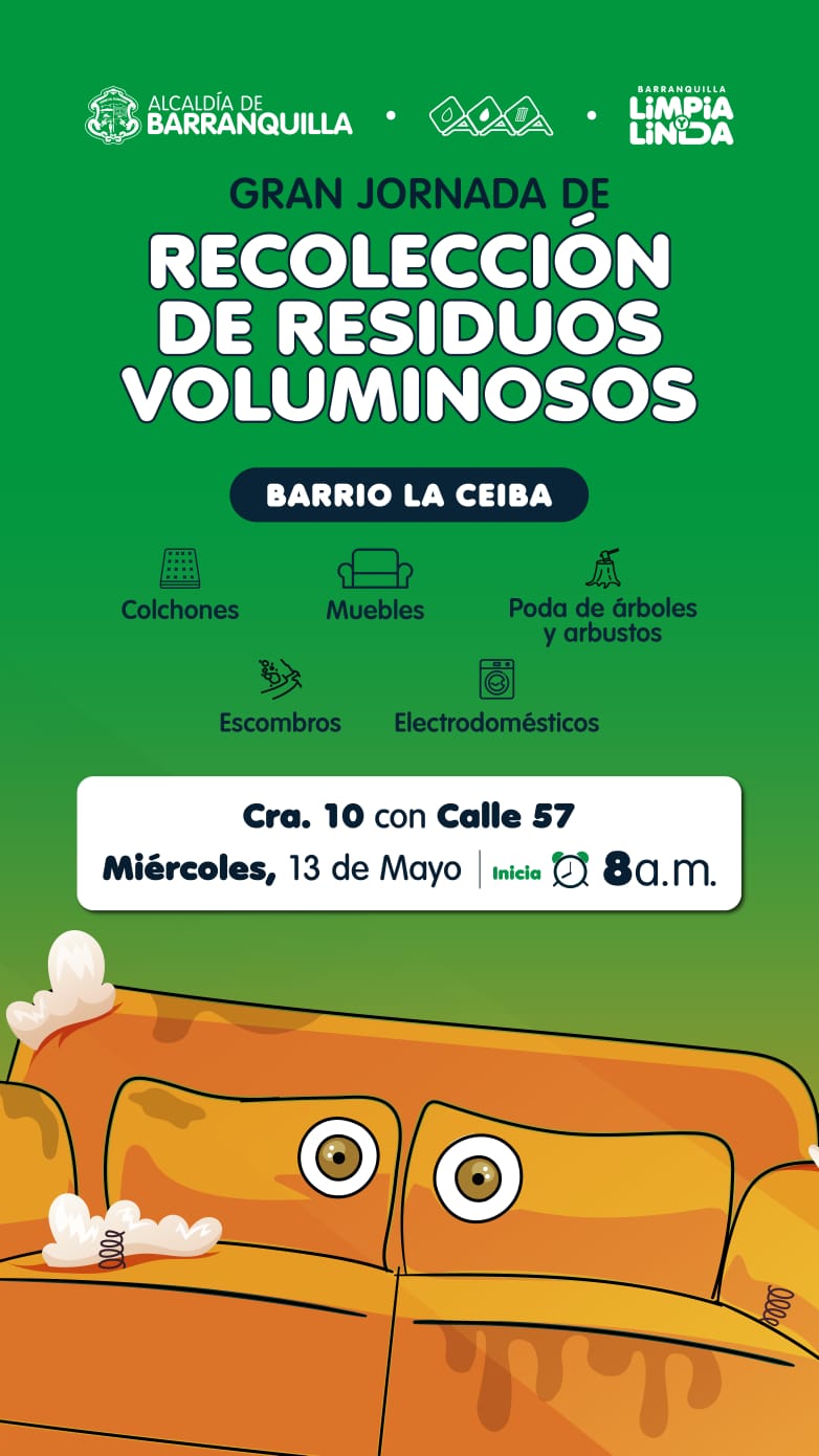 Alcaldía de Barranquilla y Triple A realizarán jornada de recolección de residuos voluminosos en La Ceiba y Las Gardenias