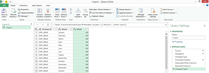 excel układ danych po zmianie zapytania