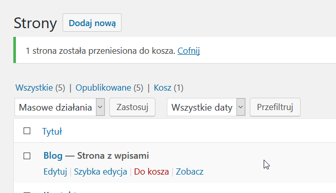 wordpress cofnij usunięcie strony