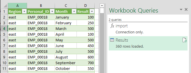 excel dane załadowane do arkusza