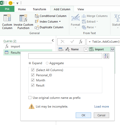 excel rozszerzenie zawartości kolumny