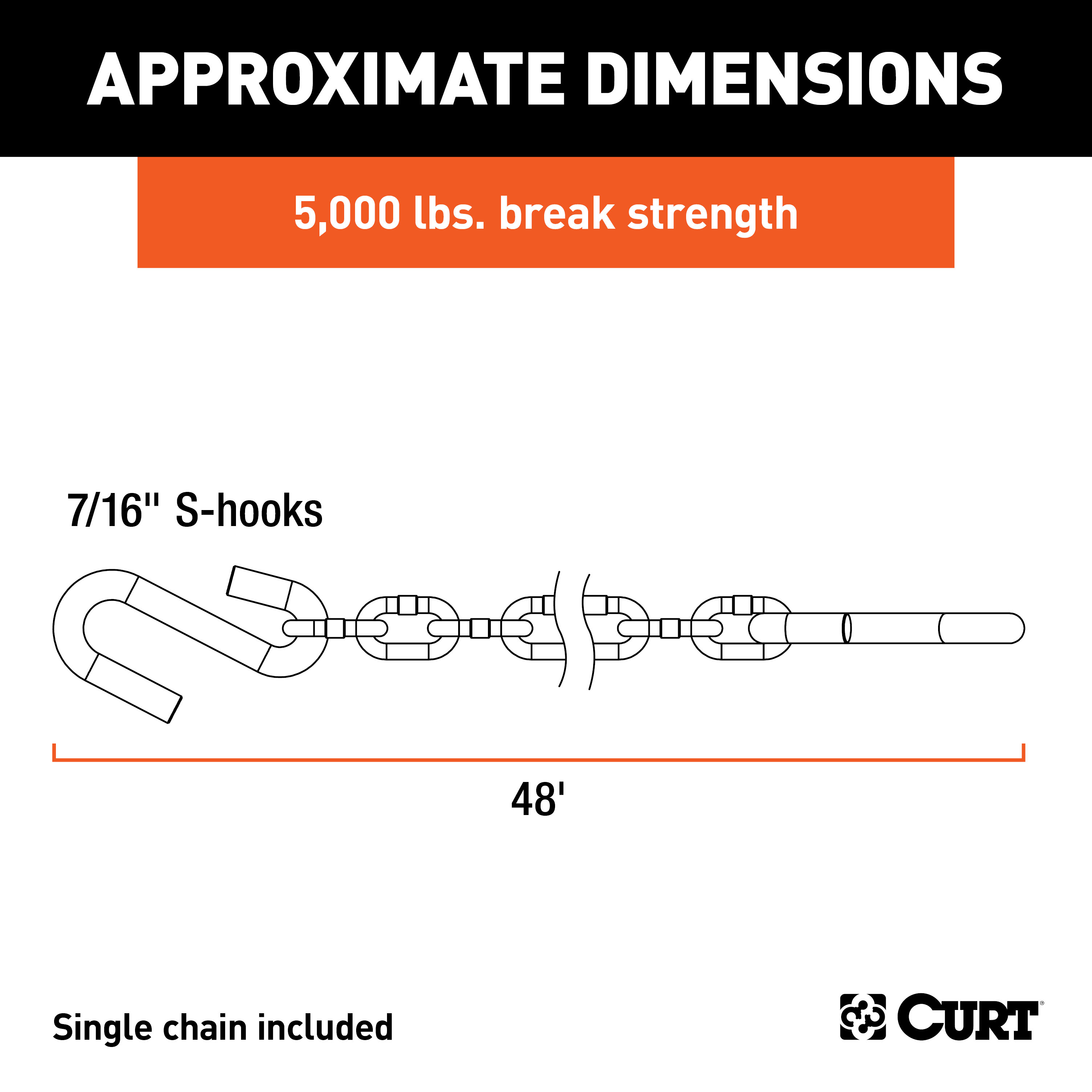 CURT 80030 48 Safety Chain with 2 S-Hooks (5,000 lbs, Clear Zinc)