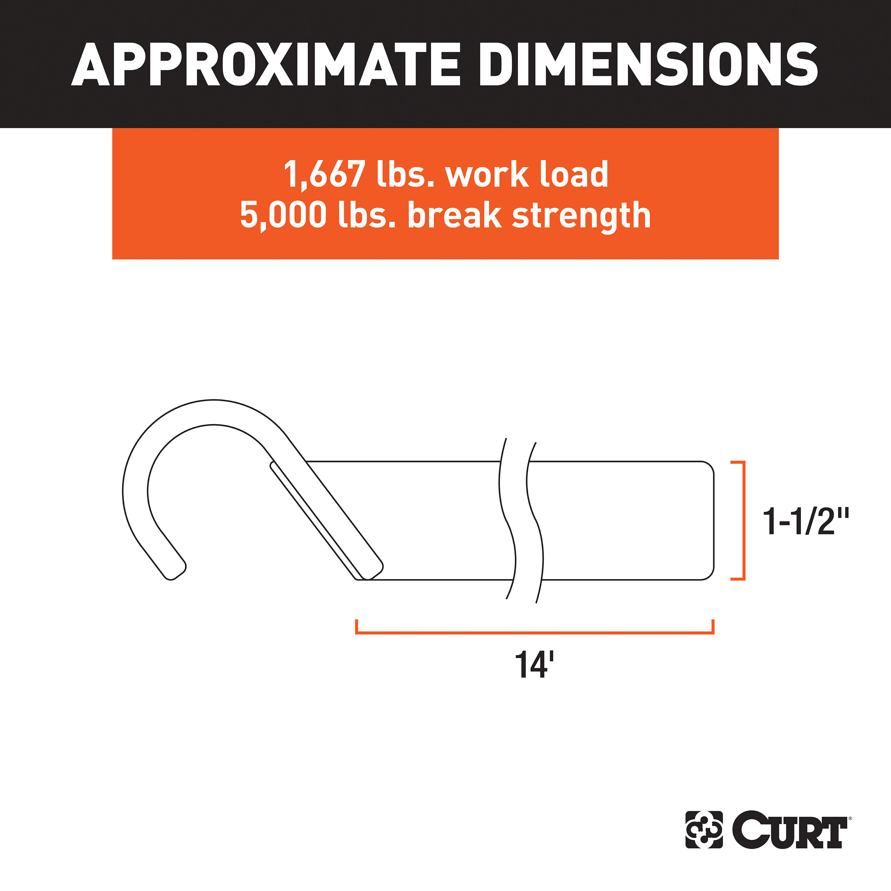 CURT 83036 14' Yellow Cargo Strap with J-Hooks (1,667 lbs.)