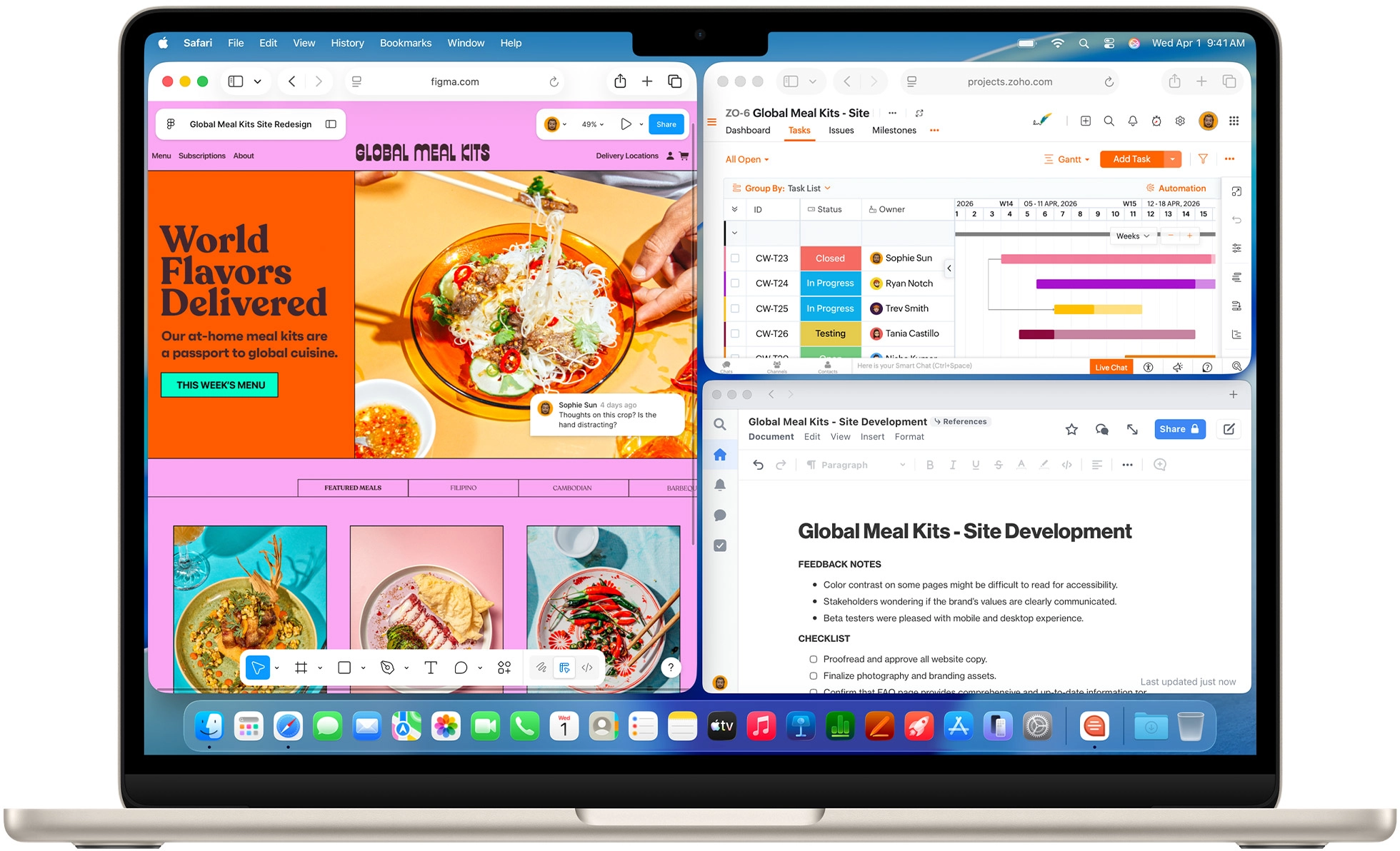 Escritorio con MacBook e iMac en entorno de oficina