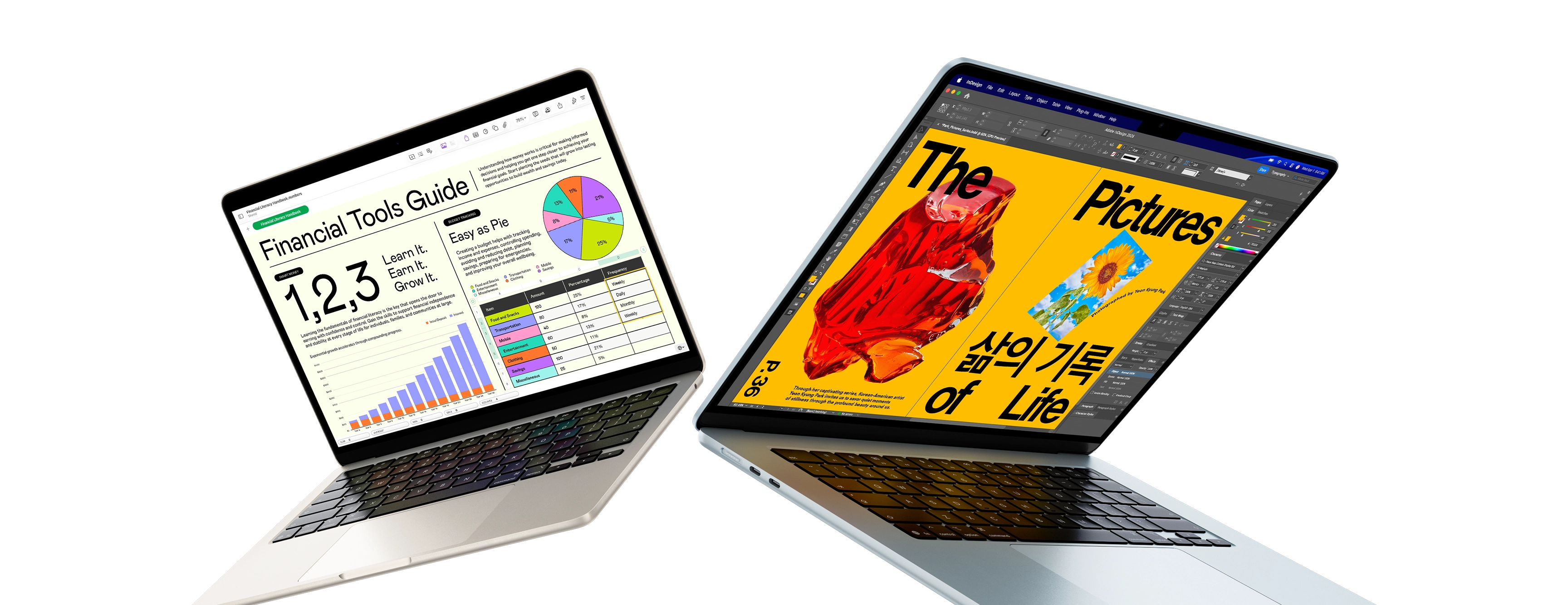Mac laptops displaying business and creative workflows