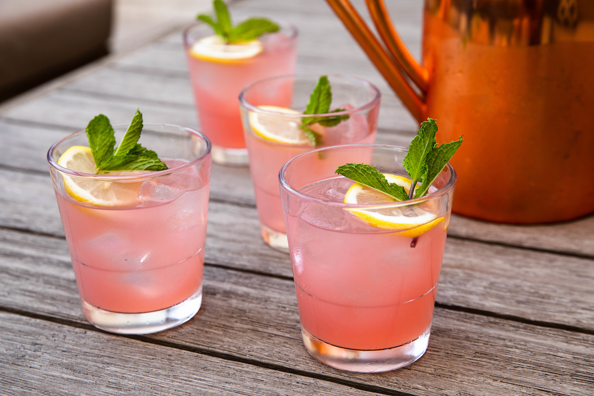 cocktails arranged on a patio table