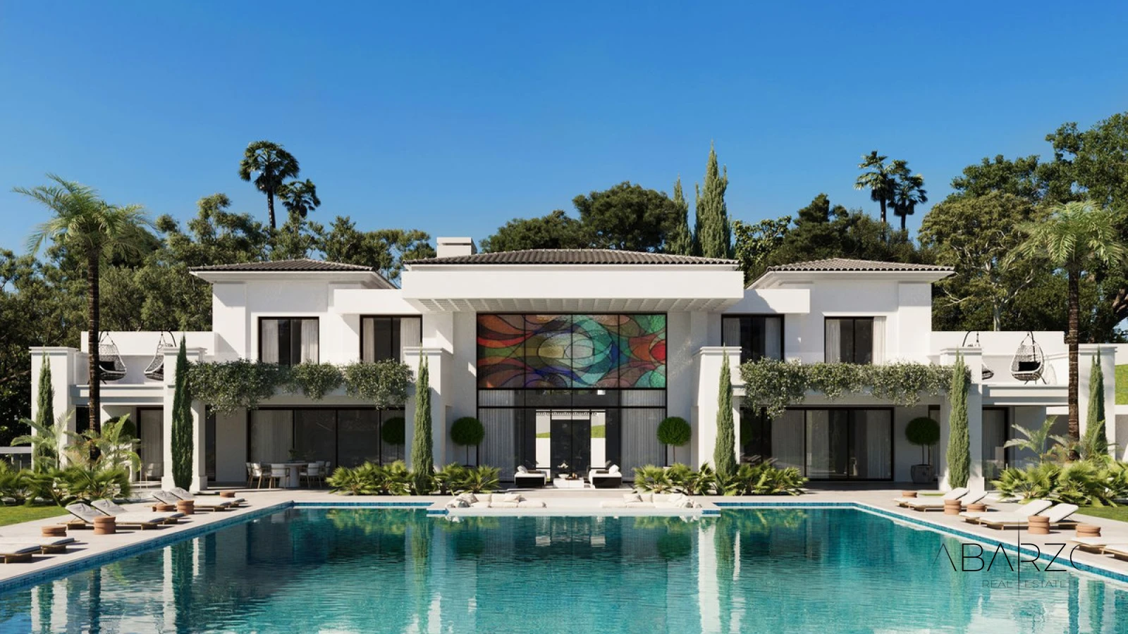 Modern villa in front golf line with pool and spa — luxury property for sale in Los Flamingos, Benahavís