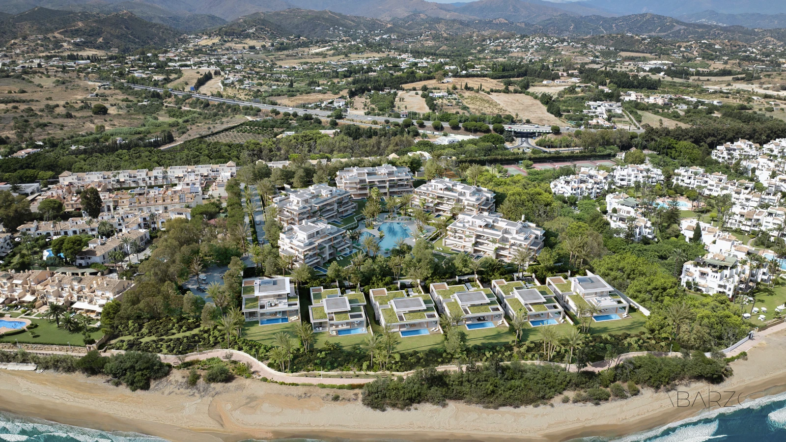 Beachfront villas and apartments with pool and sea views in New Golden Mile — luxury property for sale in New Golden Mile, Estepona