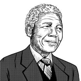 Black and white sketch of Nelson Mandela