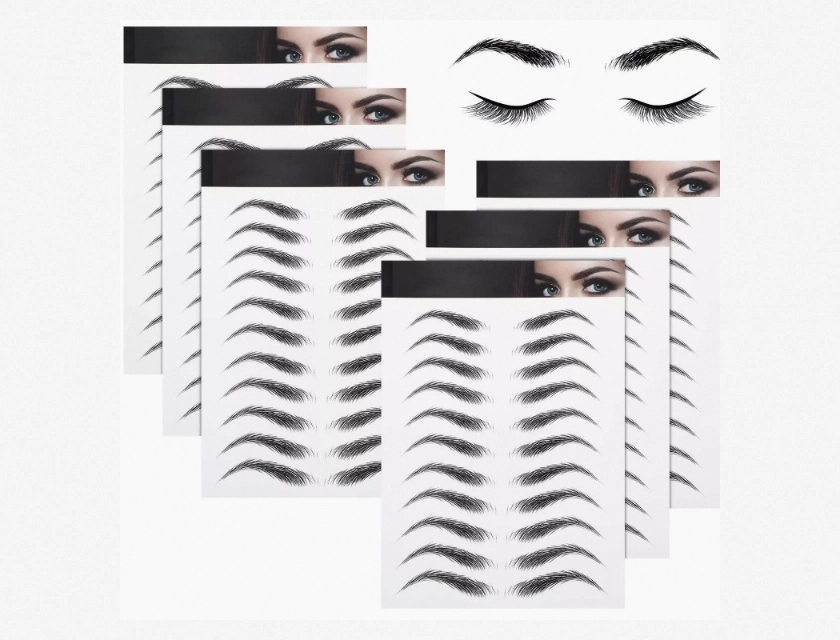 Waterproof False Eyelashes with Adhesive Stickers for Eyebrow Makeup, 6 Sheets