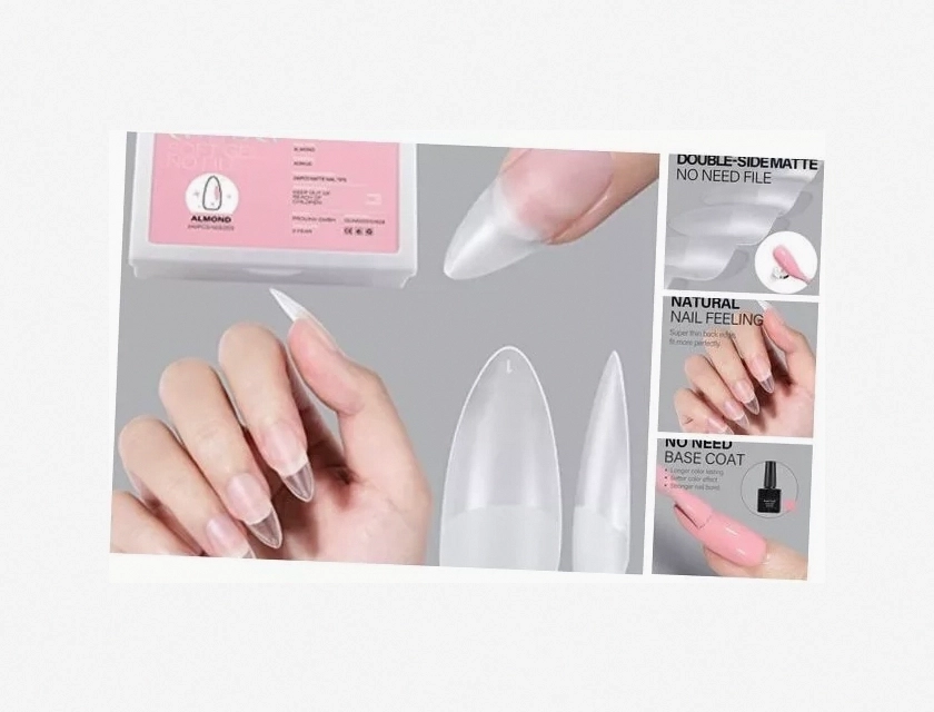 Almond Full Cover Nail Tips 240 Pieces Upgraded Matte Pre-Filed Soft Gel Medium