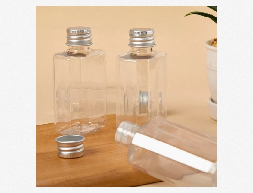 Empty Clear PET Bottles with Screw Aluminum Cap – Mini Container Jar, 5 or 10 Pack, 80ml