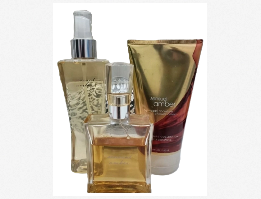 Bath & Body Works Sensual Amber Body Mist, Shower Cream, and Perfume Set – Pack of 3