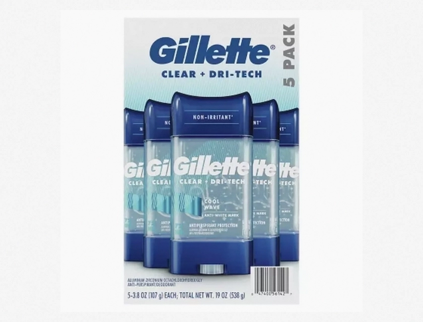 Gillette Cool Wave Clear Gel Antiperspirant, Smooth Defense, 3.8 oz, Pack of 5
