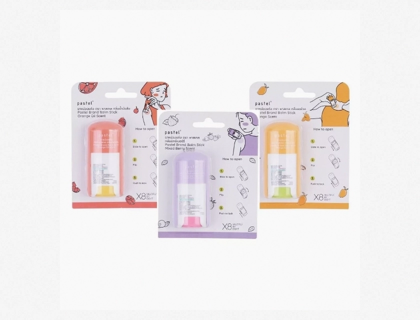 Pastel Balm Stick Pocket Aroma Inhaler, 3 Pack, Portable Relaxing Balm, 3 Scents, Colorful