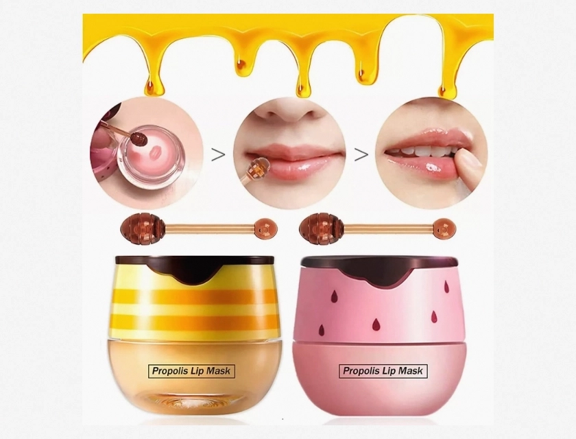 2-Pack Bee Balm Lip Balm Honey Pot, Exfoliating Honey and Strawberry Propolis Lip Balm
