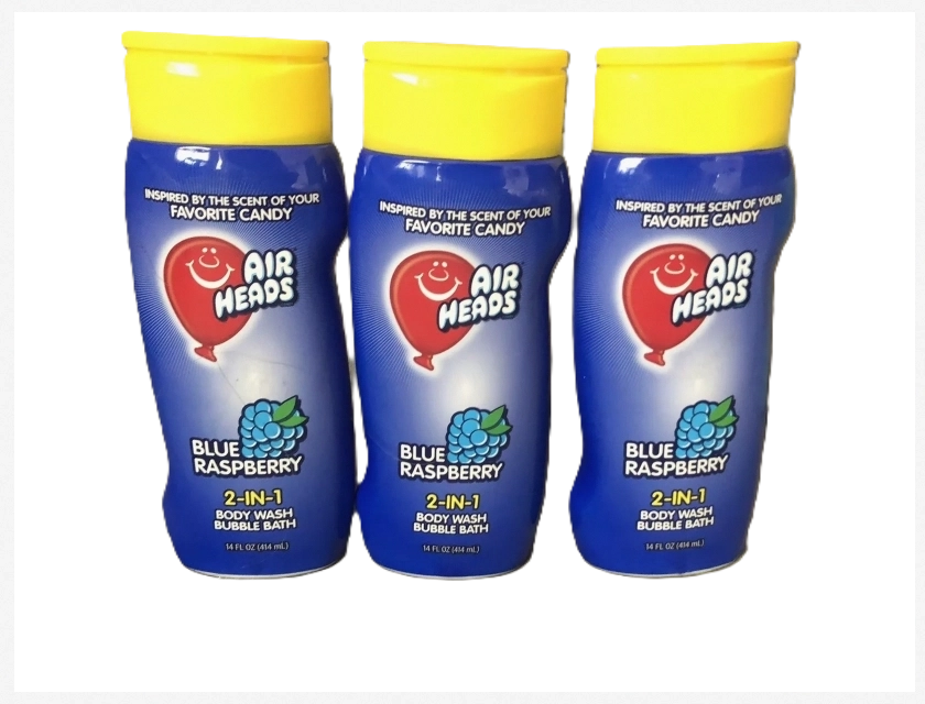 Air Heads Blue Raspberry 2-in-1 Body Wash and Bubble Bath, 14 oz, Pack of 3