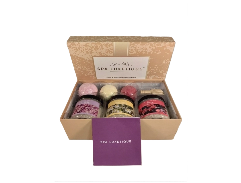 Spa Luxetique Sea Salt Foot & Body Soaking Bath Bomb Set with Lavender, Chamomile, and Rose, 6 Pieces