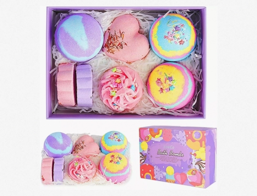 7-Piece Rainbow Bath Bombs Set, Special Day Bubble Spa Balls Soap Bars, Perfect Xmas Gifts