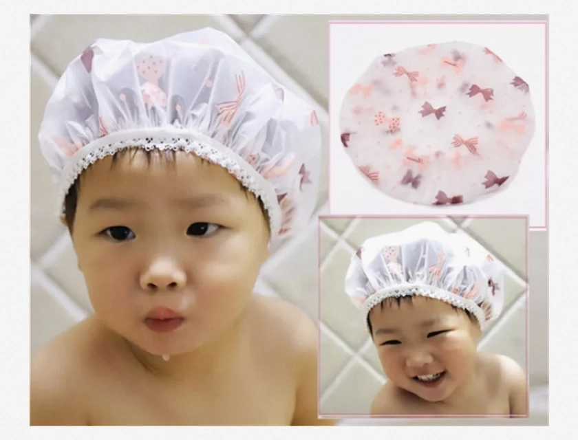 2-Piece Kids Shower Cap Waterproof Elastic Bath Hat for Toddlers and Children