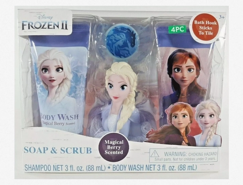 Disney Frozen 2 Elsa Soap and Scrub Hook Body Wash Shampoo Scrubby Bath Set
