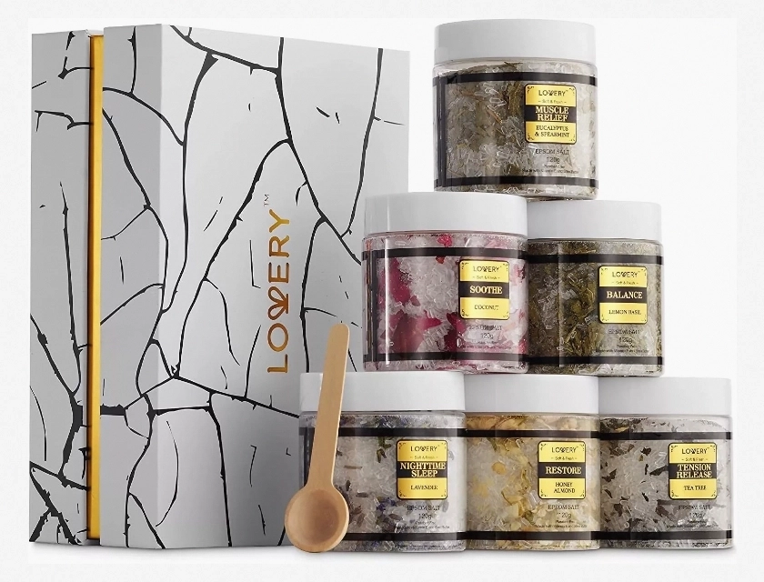 Epsom Bath Salts Gift Set with Essential Oils, Relaxing Spa Salt, Bubble Bath