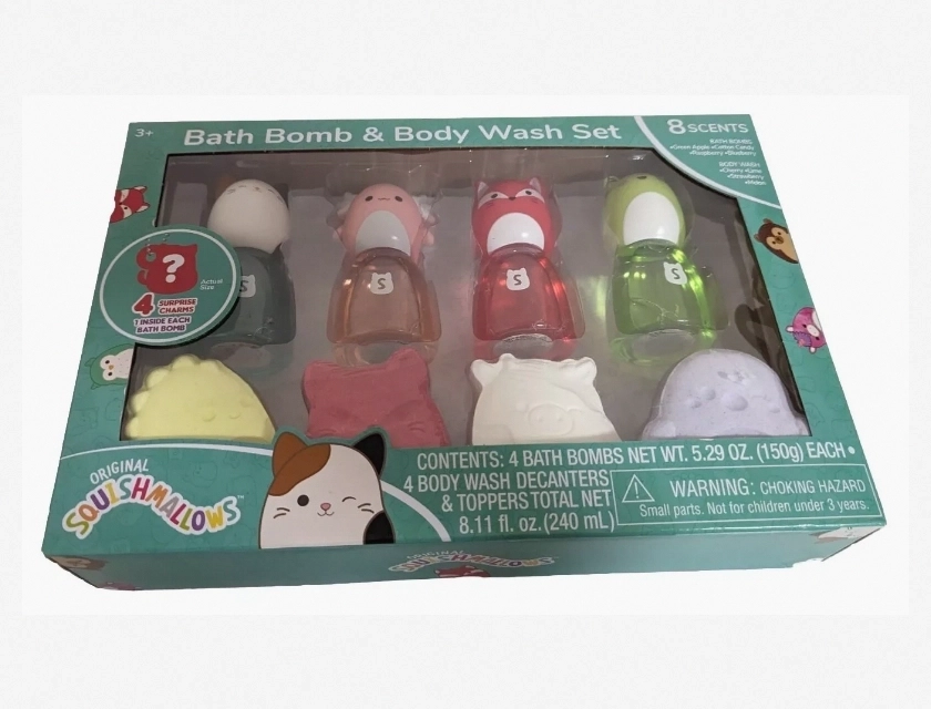 Jazwares Squishmallows Bath Bomb and Body Wash Set, 8 Scents