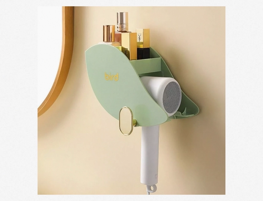 Curling Iron Shelf Storage Rack Hair Dryer Holder Bathroom Organizer Wall Mounted