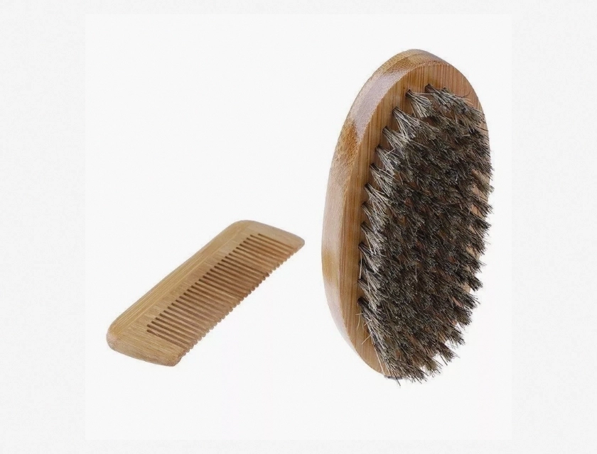 Men’s Face and Beard Massage Comb and Shaving Brush Set