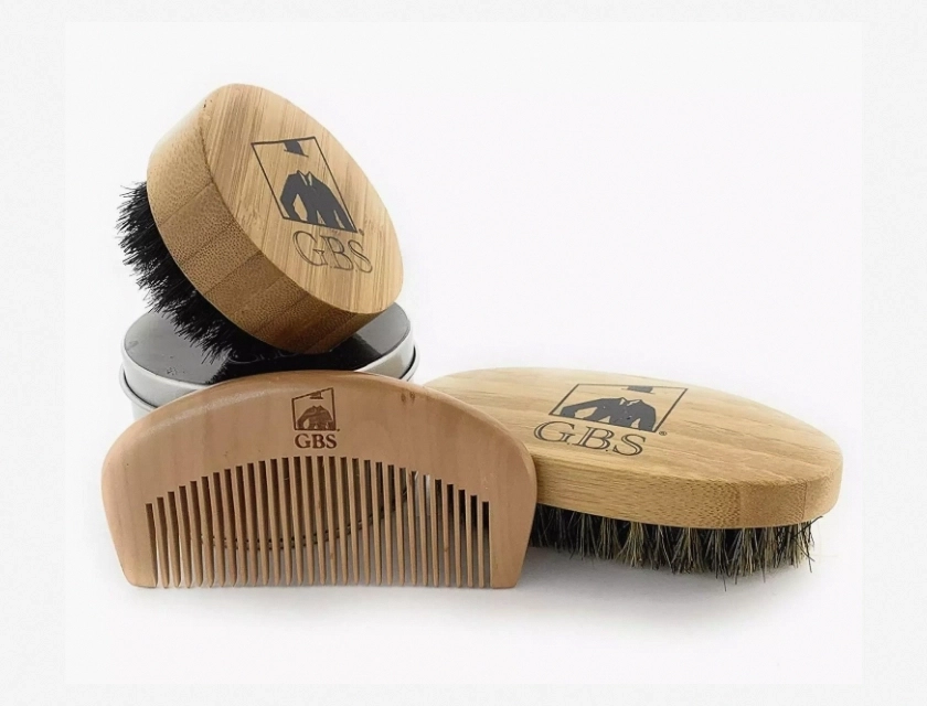 GBS 3-Piece Beard Grooming Kit for Men, Professional Beard Care Set with Brush, Comb, and Scissors