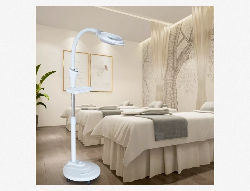Pro Rolling Floor Stand LED Facial Magnifying Salon Beauty Light Magnifier Lamp