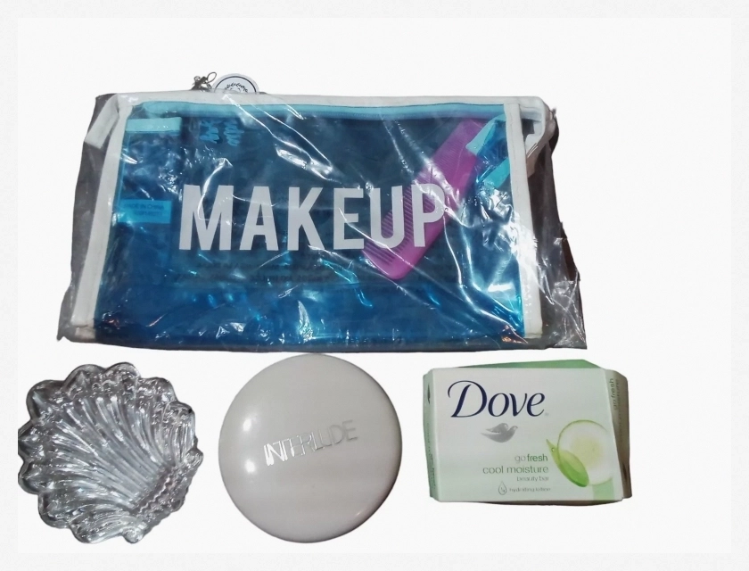Beauty Combo Makeup Bag with Interlude Powder, Dove Soap Bar, and Trinket Holder