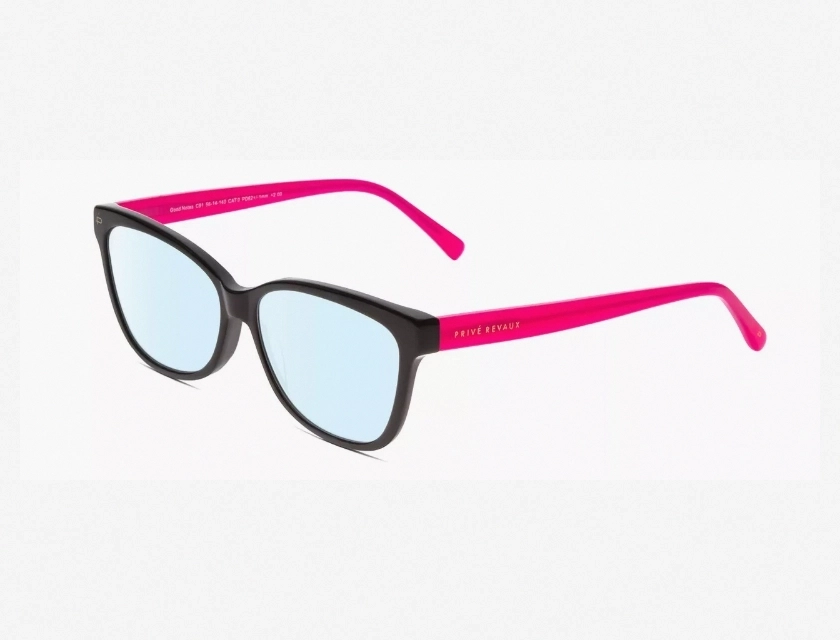 Privé Revaux Good Notes Cateye Blue Light Filter Glasses, Caviar Black Pink, 56mm