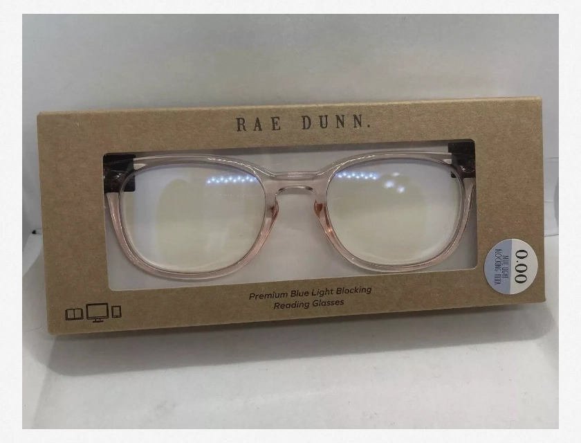 Rae Dunn Premium Blue Light Blocking Reading Glasses, Clear Pink, +0.00