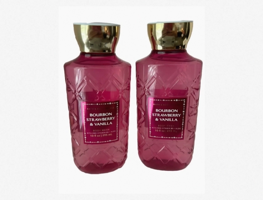 Bath & Body Works Bourbon Strawberry and Vanilla Body Wash Soap Set, Pack of 2