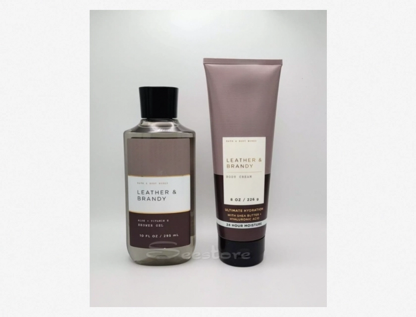 Bath & Body Works Men’s Leather & Brandy 3-in-1 Body Wash and Body Cream Set of 2