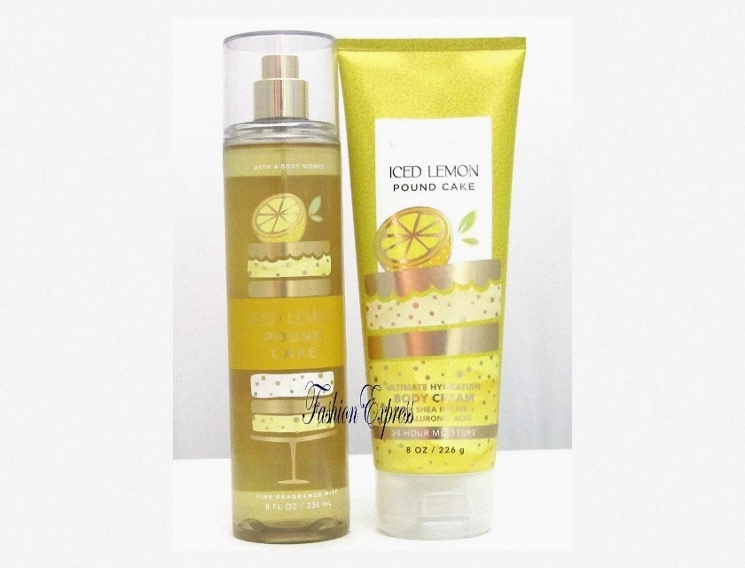 Bath and Body Works Iced Lemon Pound Cake Body Mist and Body Cream Set