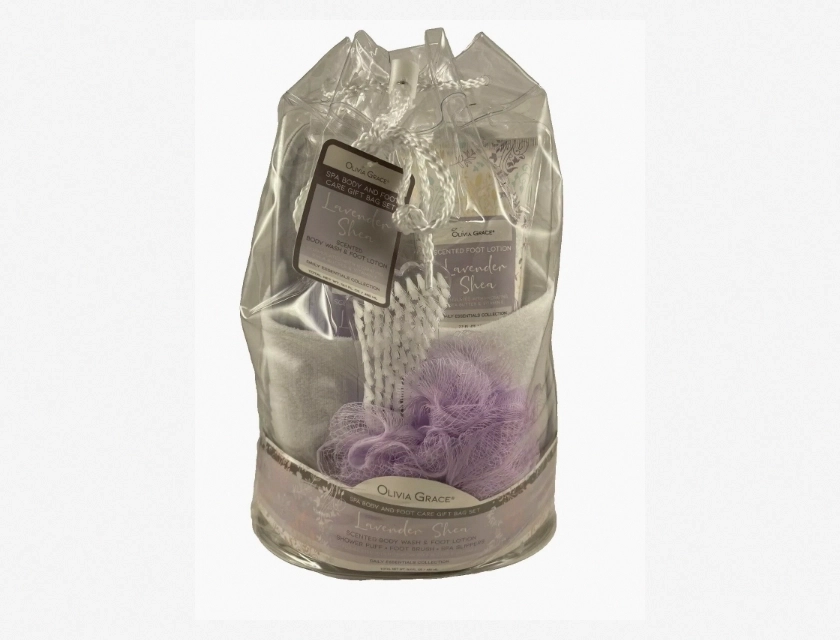 Olivia Grace Spa Body and Foot Care Gift Bag Set with Lavender Shea Slippers