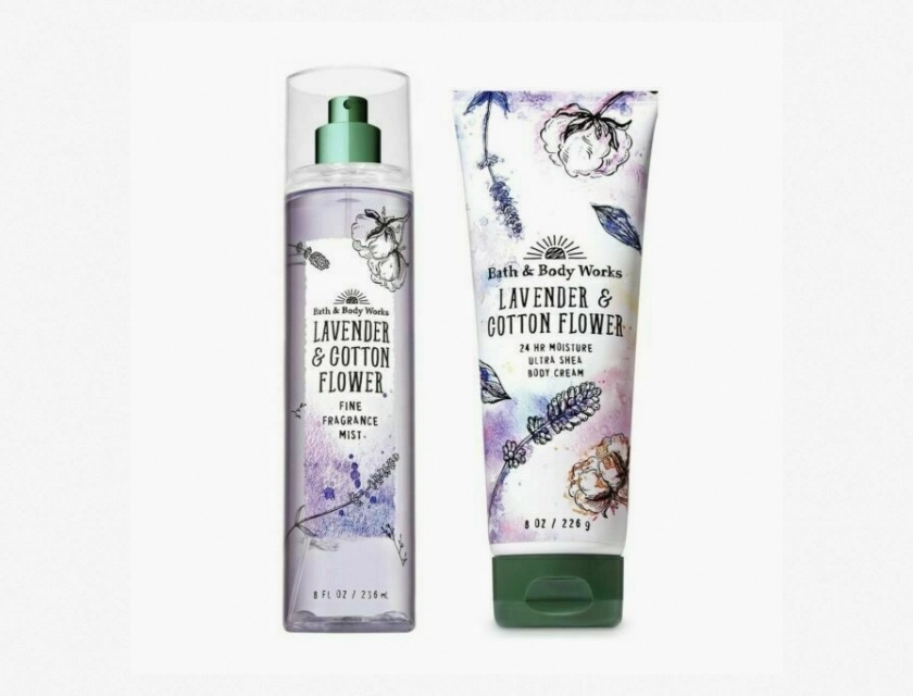 Bath & Body Works Lavender and Cotton Flower 3-Piece Bundle Fine Mist 8 oz, Shower Gel 10 oz, Body Lotion 8 oz
