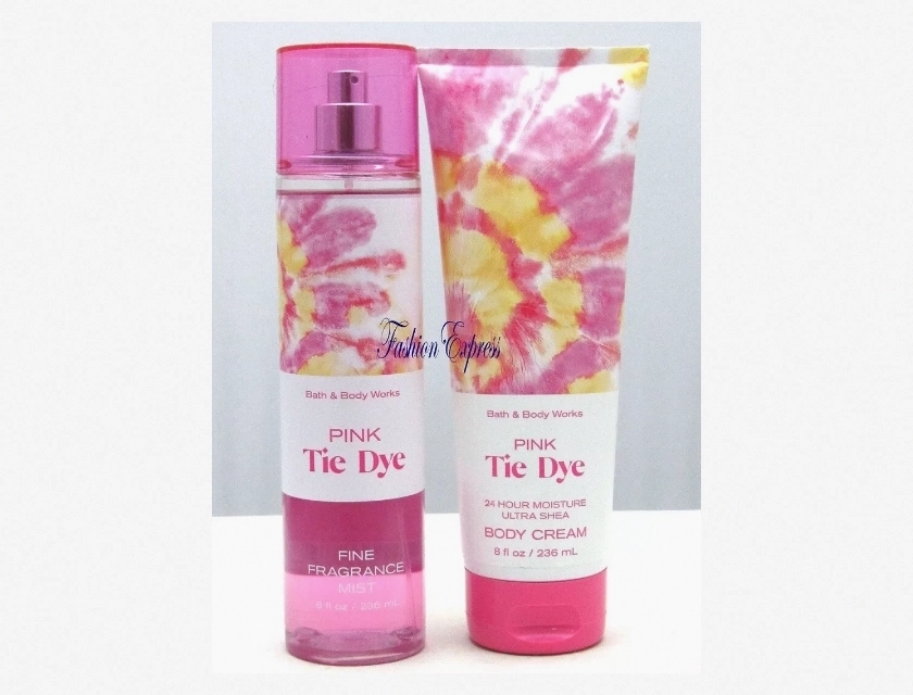 Bath & Body Works Pink Tie Dye Body Mist and Body Cream Set