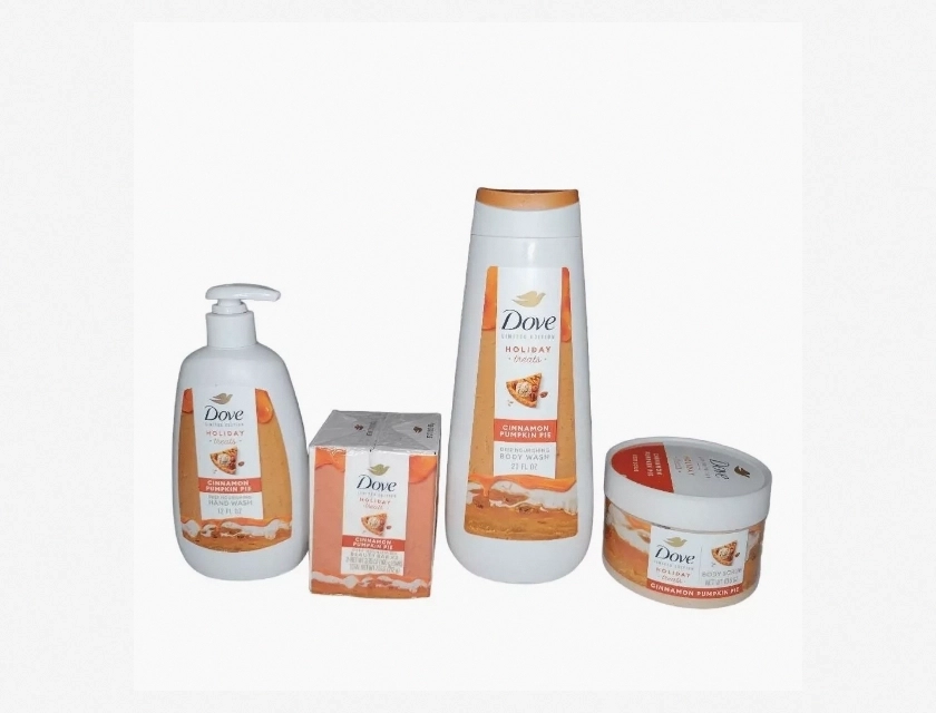 Dove Cinnamon Pumpkin Pie Body Wash Bar Scrub, Limited Edition Holiday Treats Set
