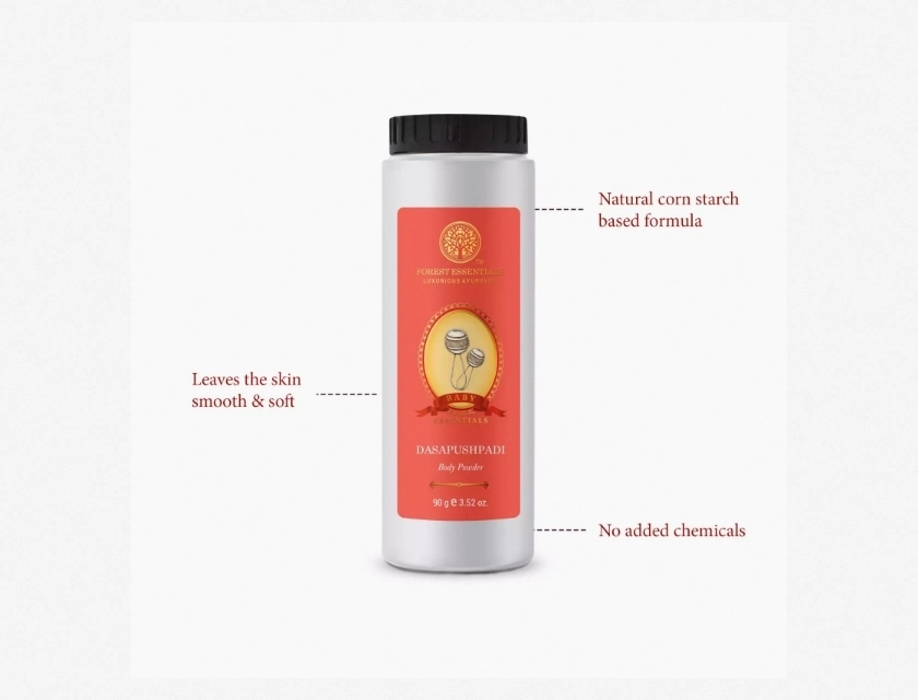Forest Essentials Dasapushpadi Body Powder, Natural Talc-Free Formula, 90g