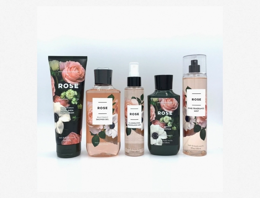 Bath & Body Works Rose 5-Piece Bundle – Body Cream, Shower Gel, Shimmer, Lotion, and Fragrance Mist