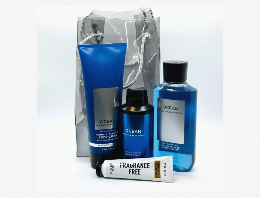 Bath & Body Works Ocean for Men Gift Set with Body Spray, Body Cream, Body Wash, and Hand Cream