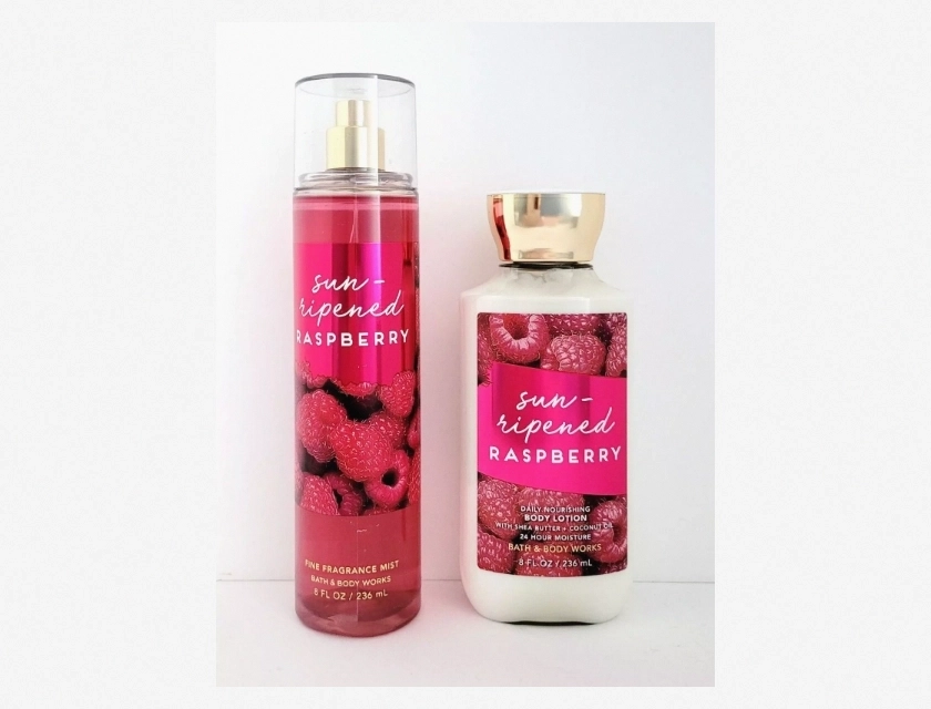 Bath & Body Works Sun Ripened Raspberry Fragrance Body Mist and Lotion Set, Pack of 2